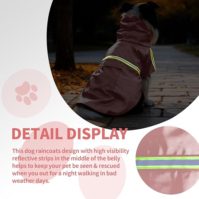 Dog Raincoat, Waterproof Windproof Dog Rain Jacket Adjustable, Rain Coat with Leash Hole, Reflective Strap Raincoat Poncho for Small Medium Large Dogs Outdoor (Reflection-Pink, Small)