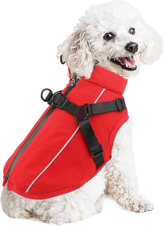 Dog Winter Coat Reflective Water-Resistant Jacket, Fleece Lined Windproof Puppy Coat with Back Zipper & D-Ring, Cold Weather Dog Coats for Small Medium Large Dogs (XXL, Red)