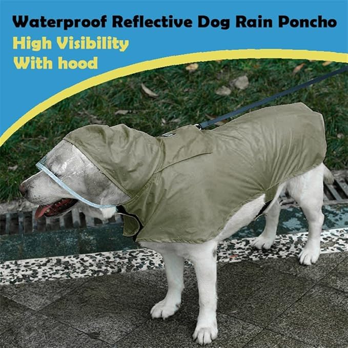 Pet Raincoat Packable Hooded Dog Rain Jacket Reflective Strips Lightweight Adjustable Poncho for Small Medium Large Dogs Army Gree M (Back:14 Inches)
