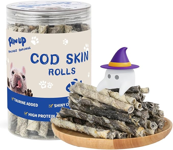 PAWUP Cod Skin Rolls Dog Treats Natural High Omega 3 Dog Snacks, Single Ingredient Cod Skin Chews for Small Dogs w/Taurine, 8 oz