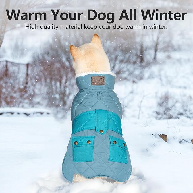 KYEESE Dog Coat Warm Pet Winter Puffer Coat with Leash Hole Thick Cat Clothes with Pocket Soft Pet Sweater for Cold Weather Waterproof Dogs Jacket with Fleece Lined Windproof Dog Coats for Small Dogs