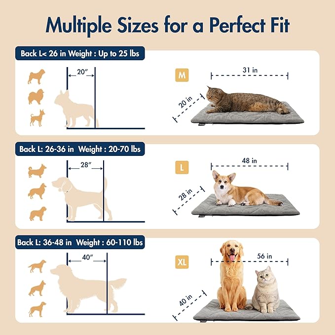 Dog Heating Pad (56"x40") - Waterproof Electric Heated Mat & Pet Bed for Indoor and Outdoor Use, Chew Resistant Cord, Machine Washable Cover with Wheat Pattern Quilting, for Cats and Pets