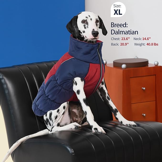 IECOii XL Dog Coat - Winter Waterproof, Extra Warm XLarge Dog Coat with Reflective Fleece Vest, Snowsuit with Zipper Closure, Turtleneck with Harness Hole