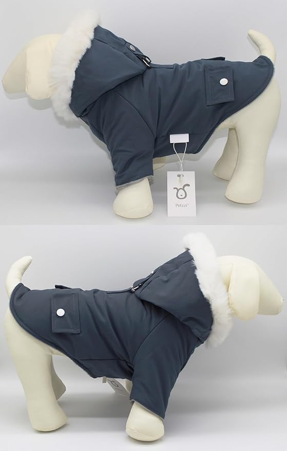 Pet Warm Dog Coat for Winter Dog Clothes Hooded Dog Jacket for Small Puppies Medium Large Dog Cat Clothes Insulated Padded Snow Jacket for Cold Weather Faux Fur (Large, Slate Blue)