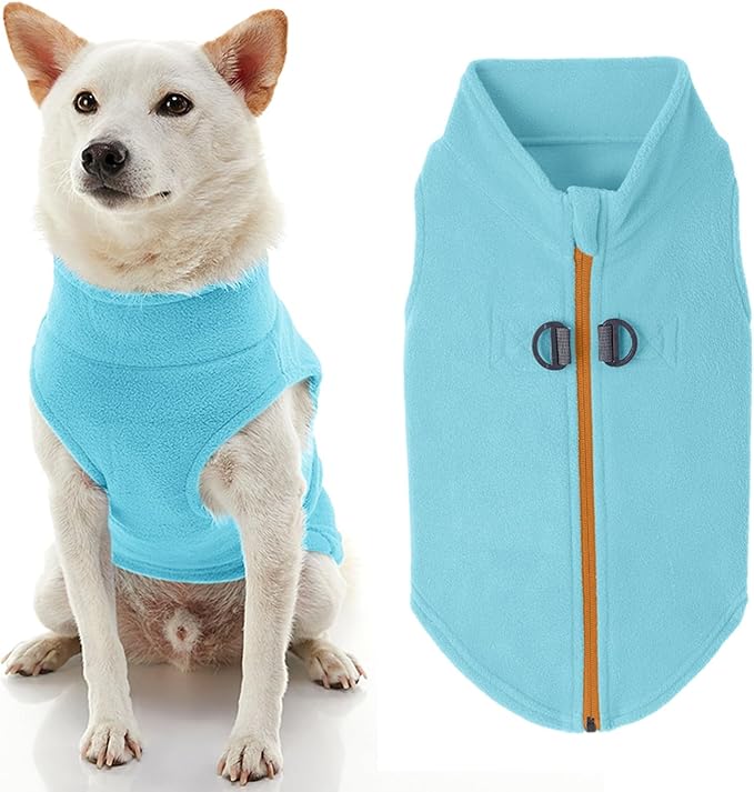 Gooby Zip Up Fleece Dog Sweater - Turquoise, Small - Warm Pullover Fleece Step-in Dog Jacket with Dual D Ring Leash for Small to Medium Dogs