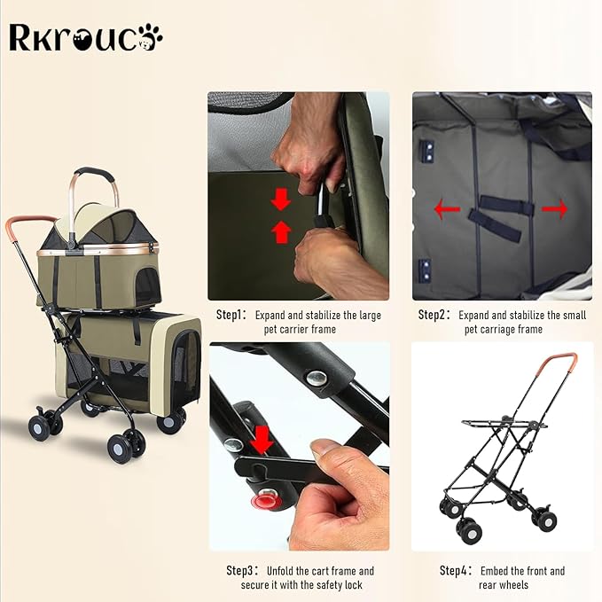 Foldable Double Pets Stroller for Dog Portable Cat Strollers for Small Medium Pet with Detachable Carriers Flexible Lockable Wheels Lightweight Dogs Jogger Strolling Cart Up to 77Lbs (Black)