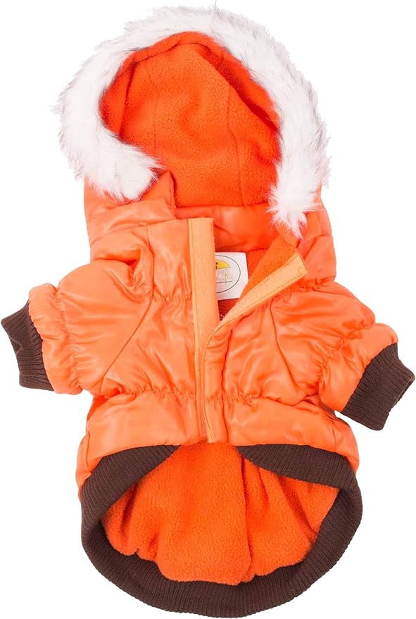 PET LIFE Classic Metallic Fashion Pet Dog Coat Jacket Parka w/ 3M Insulation and Removable Hood, Small, Metallic Orange