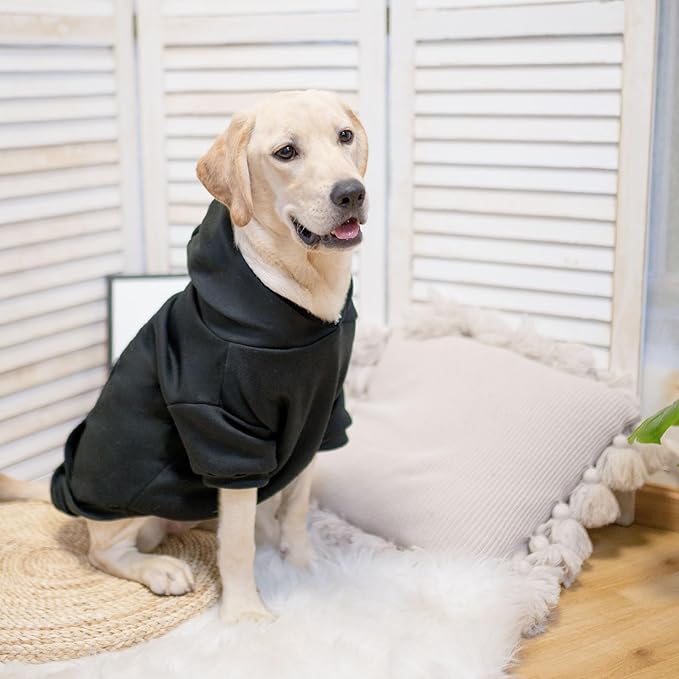 SCENEREAL Dog Hoodie Sweaters for Small Medium Large Size Dogs, Fleece Pet Sweatshirt with Hat and Pocket,Soft Cold Winter All Weather Puppy Clothes for S to XL Sized Dogs,Black (L)