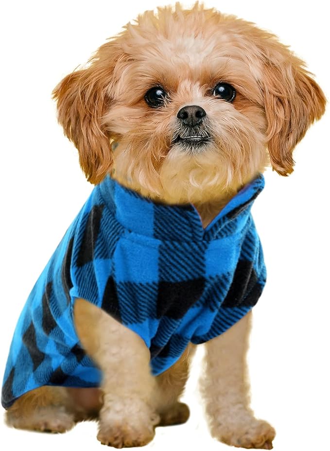KAMA BRIDAL Spring Autumn Winter Coat Pullover Fleece Vest for Cats Small and Medium Dogs Thin Sweater Blue & Black Plaid (Blue, L)