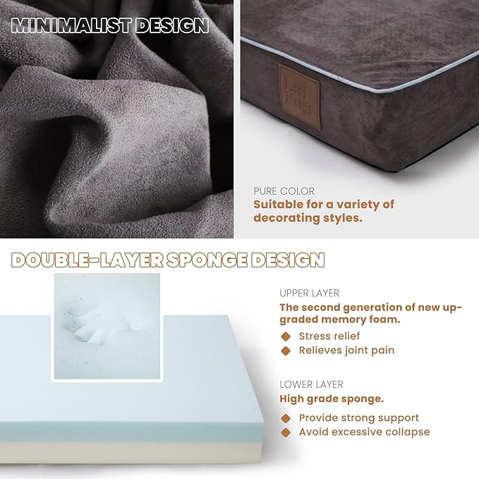 Laifug Orthopedic Memory Foam Pet(54"x 36"x 4",Slate Grey)/Dog Bed with Durable Waterproof Liner and Removable Washable Cover
