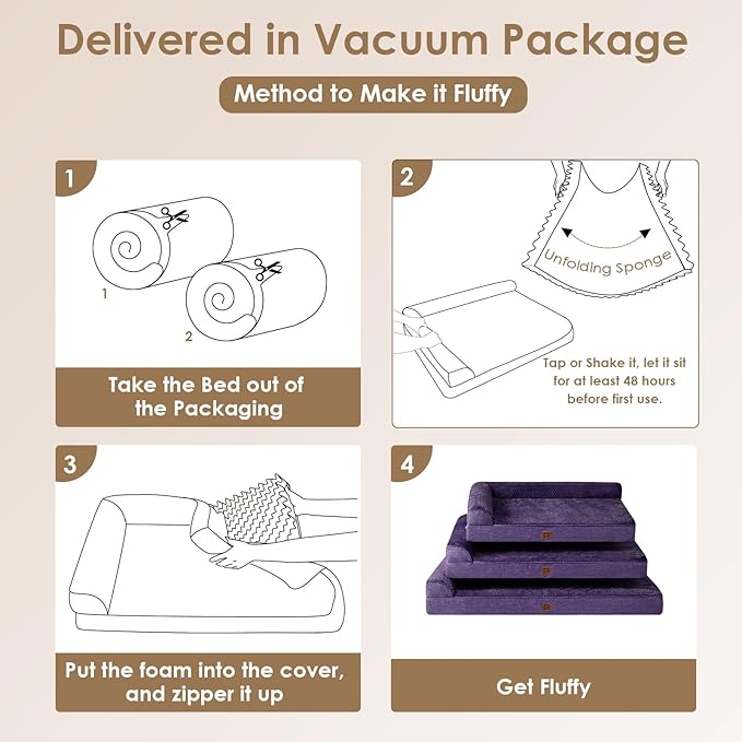 EHEYCIGA Memory Foam Dog Bed Large Sized Dogs, Waterproof Dog Bed Orthopedic with Washable Removable Cover, Non-Slip Pet Bed Couch, 36x27x6 Inches, Purple