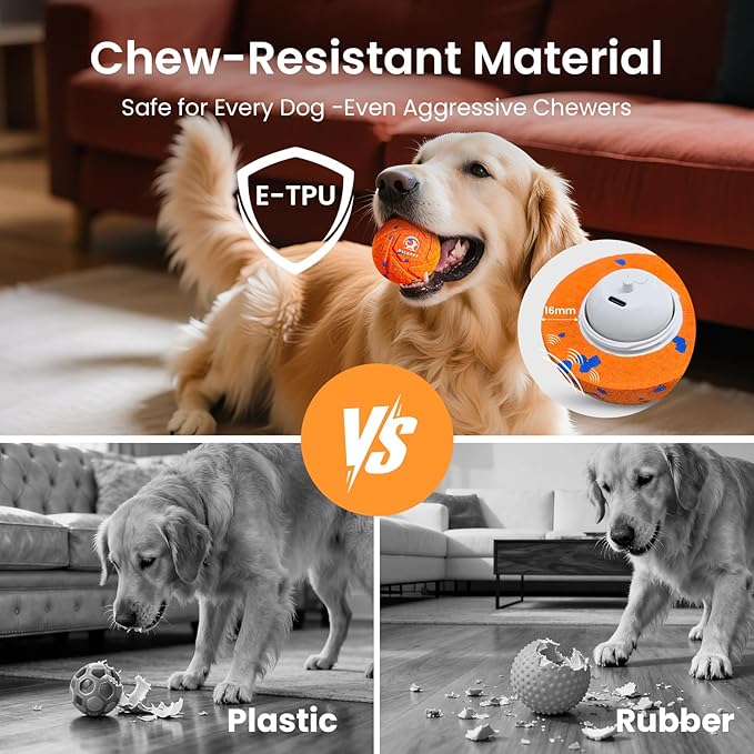 Smart Interactive Dog Toy Ball - Automatic Bouncing, Moving, and Vibrating, Chew-Resistant, Pet-Safe E-TPU Material, 3 Interactive Modes, IPX7 Waterproof, for Medium and Large Dogs (Orange)