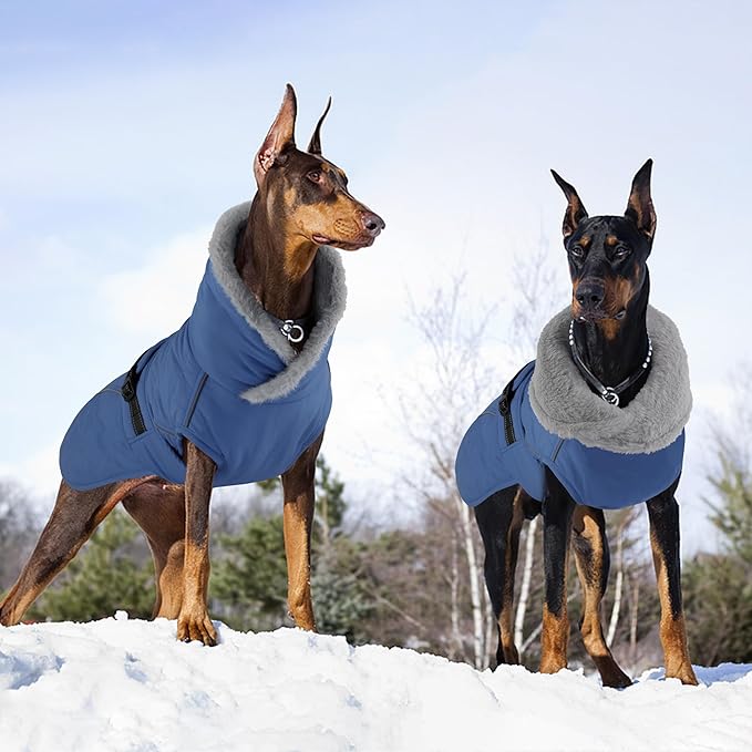 Dog Coat, Waterproof Dog Winter Jacket with Adjustable Buckle, Reflective Turtleneck Pet Snow Vest Warm Fleece Sweater for Small Medium Large Dogs - Blue, 3XL