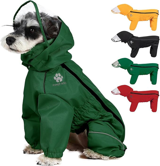 PINA Dog Raincoat, Waterproof Jacket with Hood, Lightweight Dog Jacket with Leash Hole, Poncho with Reflective Strap and Pocket for Wet Weather, Full Wrap Design for Full Protection