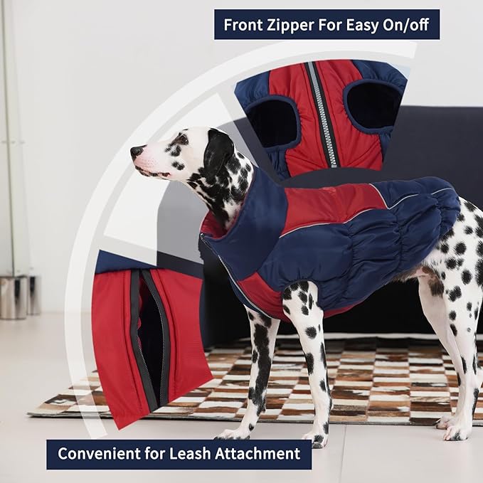 IECOii XXL Dog Snow Jacket - Extra Large Waterproof Fleece Lined Jacket with Reflective Turtleneck