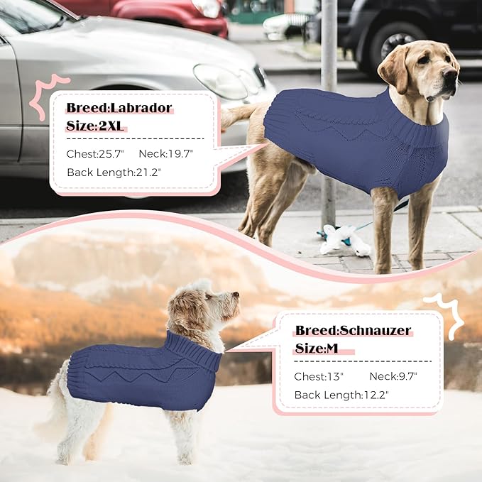 Dog Sweaters for Small Medium Large Dogs Girl, Soft Warm Turtleneck Pup Dogs Shirt, Double Knitting Collar for Outdoor Playing, Warm Dog Clothes
