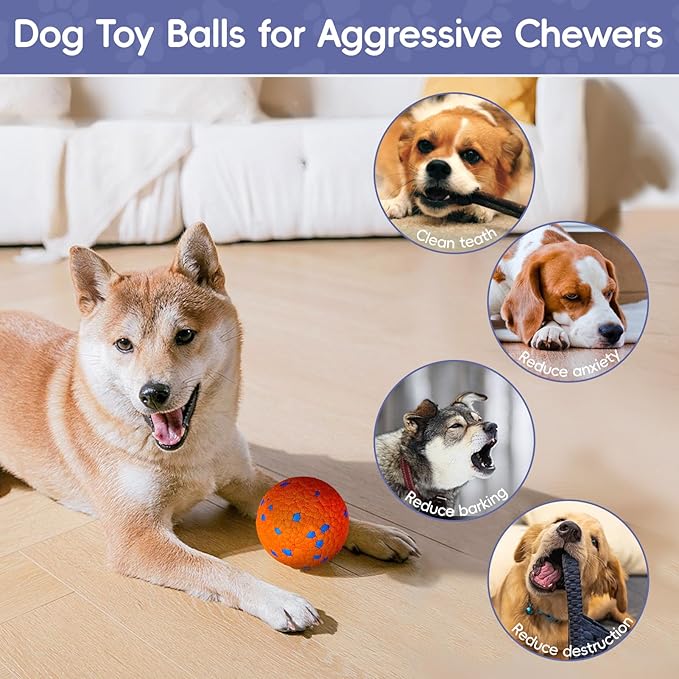 Dog Balls Tennis Balls for Dogs, Dog Toys for Aggressive Chewers, Durable Rubber Teething Chew Toys Water Floating Ball, Interactive Fetch Ball for Large Medium Small Dogs, Pets