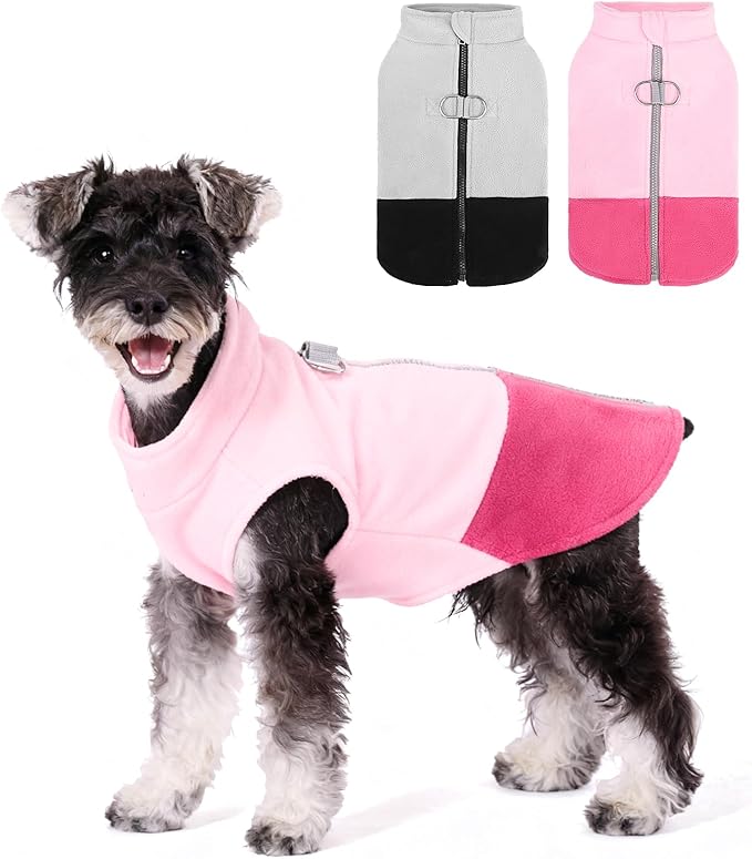 KOOLTAIL Dog Fleece Vest Sweater, Zip Up Step-in Pullover Warm Puppy Jacket with Dual Leash D-Ring for Small Medium Dogs, Cozy Soft Pet Winter Cold Weather Coats Fall Clothes Hoodie Boy Girl, Pink S