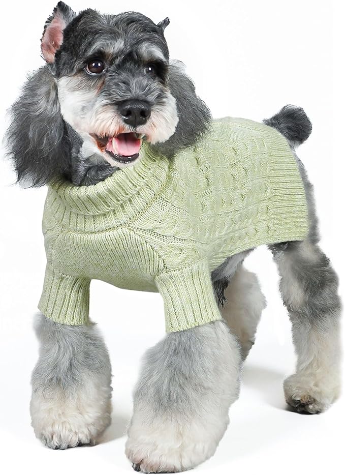 KYEESE Dog Sweater Stretchy Small Pet Sweater, Warm Dogs Clothes Turtleneck Pet Coats Soft Dog Sweater for Small Dogs Pet Knitwear with Long Sleeve for Cold Weather, Green, Large