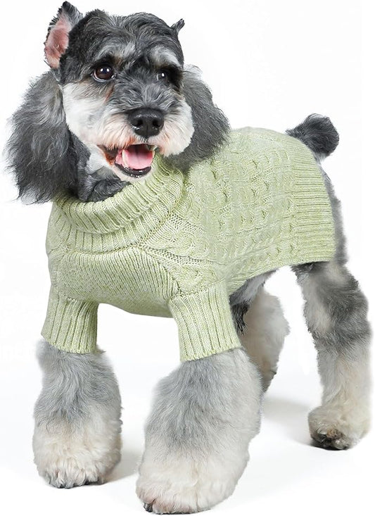 KYEESE Dog Sweater Warm Pet Coats with Long Sleeve, Turtleneck Dog Sweater for Small Medium Dogs with Classic Cable Knit, Stretchy Dogs Clothes for Cold Weather, Green, X-Large