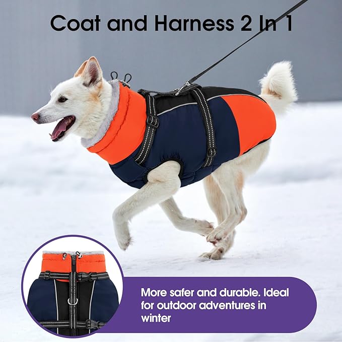 SUNFURA Small Dog Coat with Harness Built-in, Warm Dog Jacket with Zip, Reflective Winter Coat Pet Sweater Clothes for Small Dogs Schnauzer, Yorkshire Terrier, Shih Tzu, Blue S
