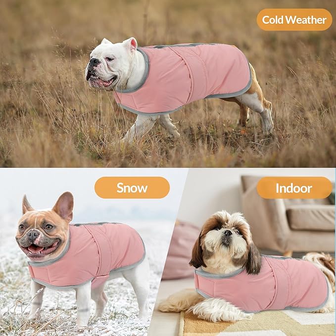 Queenmore Dog Winter Coat, Fleece Puffer Dog Down Vest, Cold Weather Pet Jacket for Dogs, Waterproof Reflective Reversible Dog Sweater Clothes for Small, Medium and Large Dogs (Light Pink, XS)
