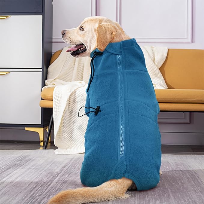 ROZKITCH Fleece Full Body Dog Suit, Pet Windproof Warm Cold Weather Jacket Vest Cozy Jumpsuit Apparel Outfit Clothes for Small Medium Large Dog Walking Sleep M
