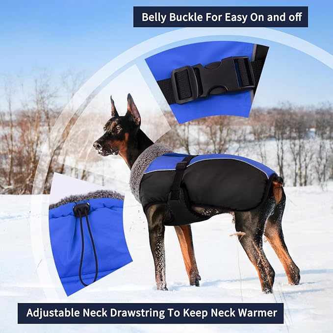 IECOii Extra Warm Dog Coat with Reflective Adjustable Buckle Fleece Turtleneck for Small to Extra Large Dogs in Cold Weather