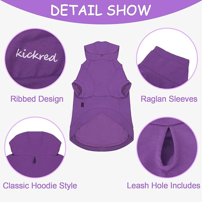 Basic Dog Hoodie Sweatshirts, Pet Clothes Hoodies Sweater with Hat and Leash Hole, Soft Cotton Outfit Coat for Large Medium Small Dogs, Purple (Large)