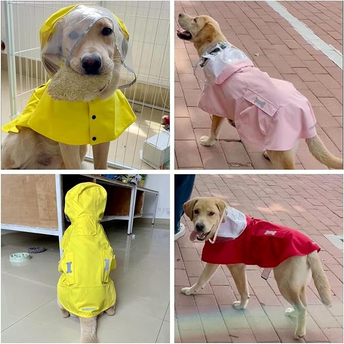 Dog Raincoat,Waterproof Rain Poncho with Hoodie, High Reflective Adjustable Pet Rain Jacket with Leash Hole for Small Medium and Large Dogs (Pink, Medium)