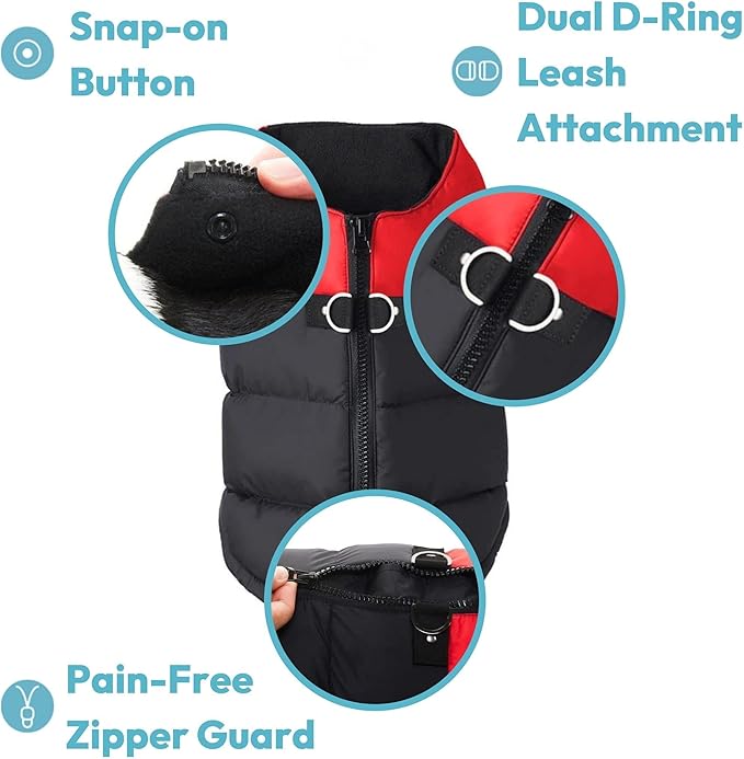 Gooby Padded Vest Dog Jacket - Blue, X-Large - Warm Zip Up Vest Fleece Jacket with Dual D Ring Leash Water Resistant for Small to Medium Dogs