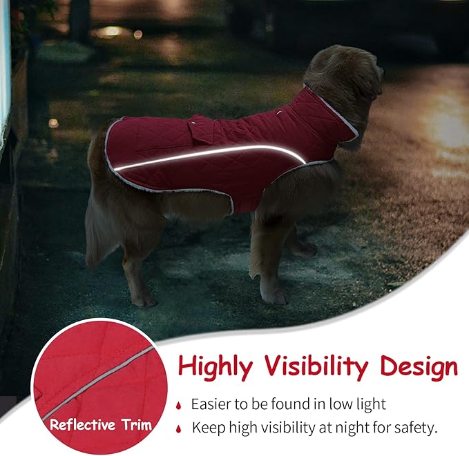 Malier Dog Winter Coat, Windproof Dog Cold Weather Coats with Real Pocket, Winter Extra Warm Pet Coat Fleece Jacket Reflective Clothes for Small Medium Large Dogs and Puppy (Red, XXX-Large)
