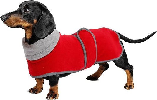 Geyecete Dachshund Sweaters - Dachshund Coat Perfect Dog Winter Jacket with Padded Fleece Lining and High Collar, Snowsuit with Adjustable Bands - Red, XL