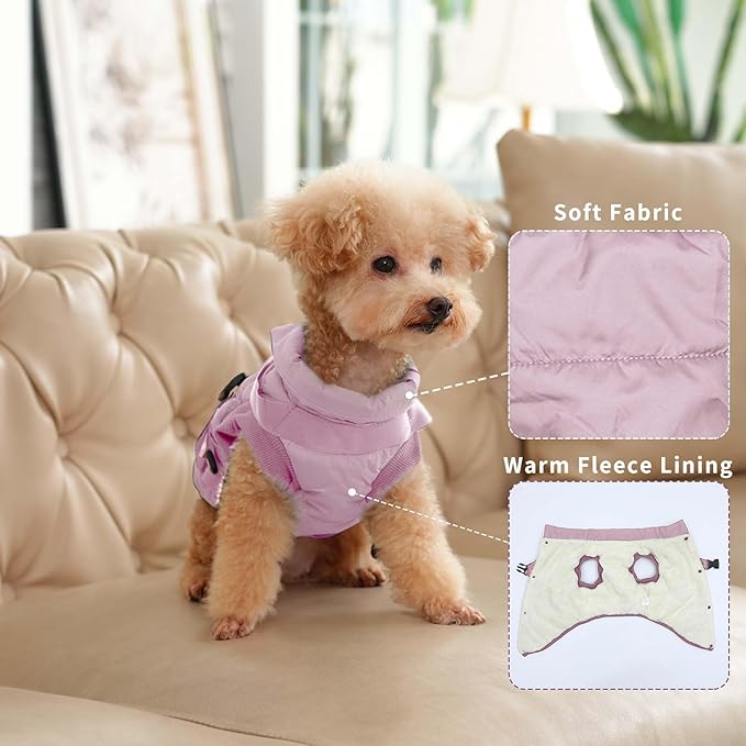 Dog Jacket with Harness,Fleece Lined Warm Puppy Coat for Winter,Soft Windproof Small Dog Vest,Light Pink S