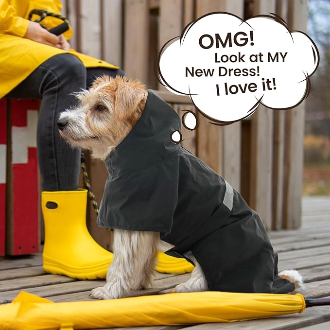 Nanaki Rain Coats for Medium Dogs with Leash Hole, Reflective Adjustable Pet Raincoat for Rainny Snow Foggy Days,Windproof Waterproof Dog Coat Jacket Vest for Outdoor Hiking Walking Hunting Black XL