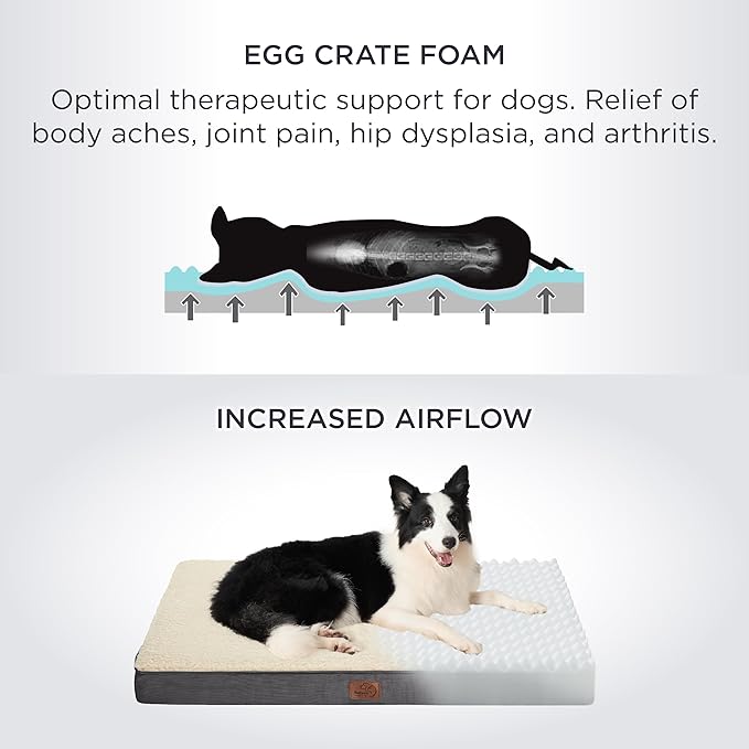 Bedsure XL Dog Bed for Crate - Large Comfy Flat Pet Beds with Removable Washable Cover, Orthopedic Egg Crate Foam Crate Mat, Suitable for Pet Up to 90 lbs