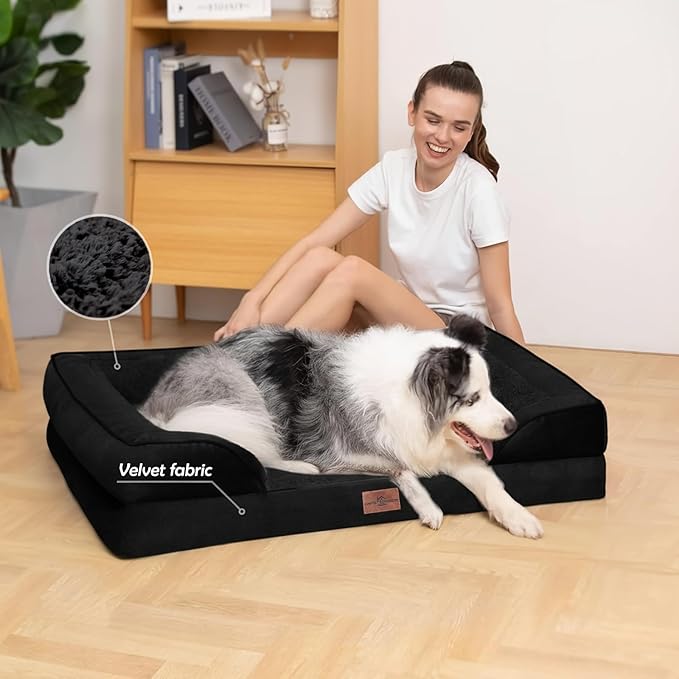 Comfort Expression Orthopedic Dog Bed for Small Dogs 20x14 Inch, Waterproof Supportive Egg Crate Foam Small Pet Bed with Removable Bolsters, Dog Couch with Washable Cover & Non-Slip Bottom, Black
