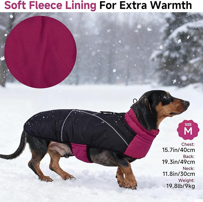 DORA BRIDAL Dachshund Coat, Fleece Lined Dog Winter Coat, Warm Dog Coats with Reflective Strips, Adjustable Waterproof Pet Jacket Clothes, L
