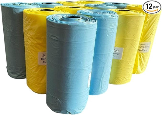 Dog Poop Bags – Leak-Proof Pet Waste Bags with Dispenser and Refill Rolls, Scented & Unscented Options, Eco-Friendly, 240 Count-12 Pack (Blue/Yellow)
