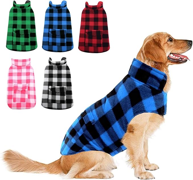 ASENKU Dog Winter Coat, Fleece Doggie Jacket Plaid Reversible Vest Waterproof Windproof Cold Weather Clothes for Small Medium Large Dogs (M, Blue)