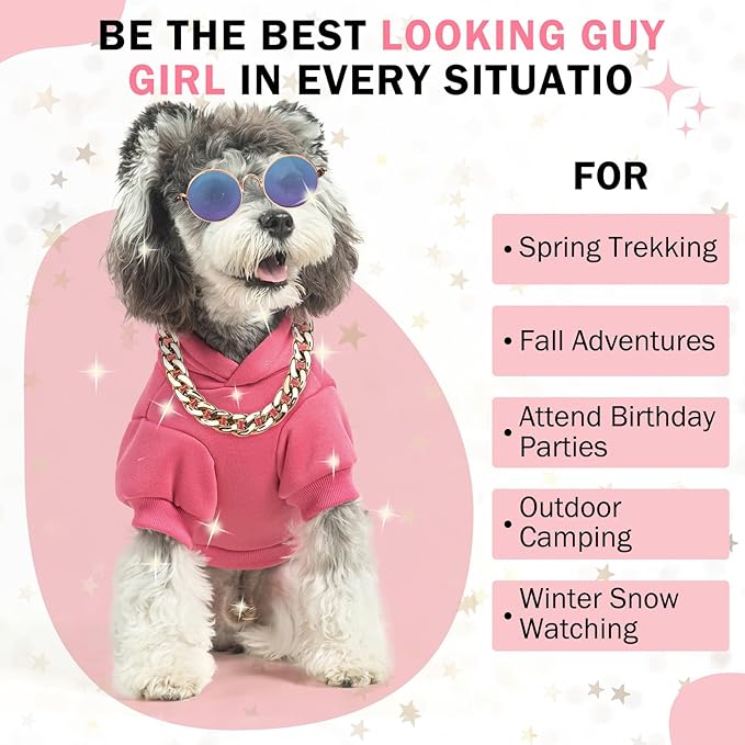 SCENEREAL Dog Hoodie Sweaters for Small Medium Large Size Dogs, Fleece Dog Sweatshirt with Hat and Pocket,Soft Cold Winter All Weather Dog Clothes for S to XL Sized Dogs, Pink XL
