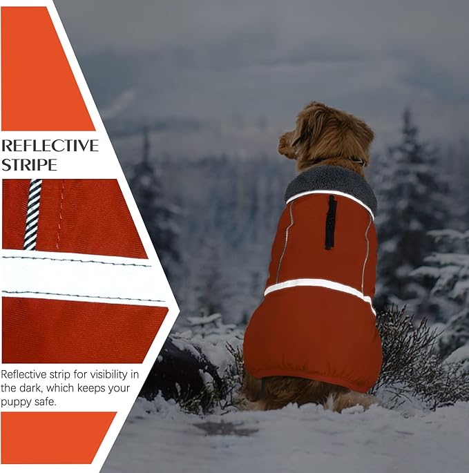 QBLEEV Warm Dog Coat Reflective Dog Jacket, Waterproof Dog Winter Coat Turtleneck Dog Clothes for Cold Weather, Thick Fleece Dog Snowsuit Christmas Dog Vest Pet Apparel for Small Medium Large Dogs S