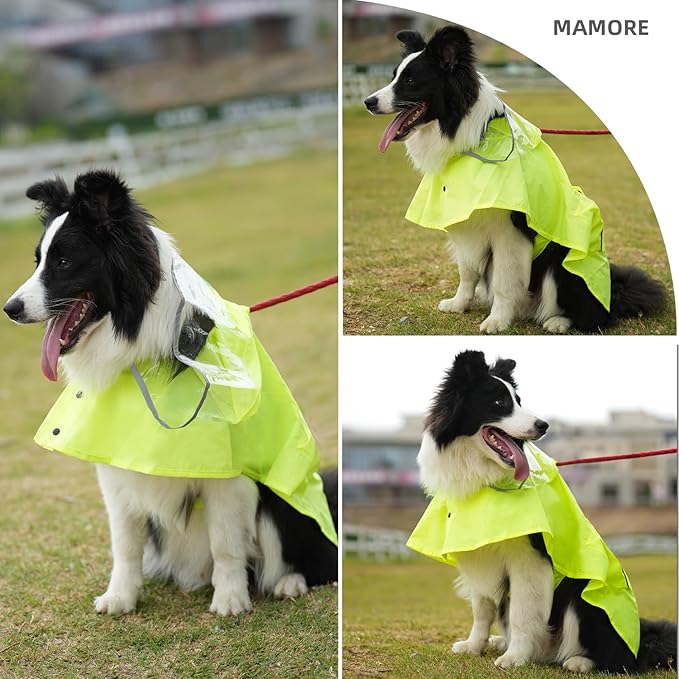 Dog Raincoat Waterproof Rain Poncho with Hoodie, High Reflective Adjustable Pet Rain Jacket with Leash Hole for Small Medium and Large Dogs (Fluorescent Green, XX-Large)