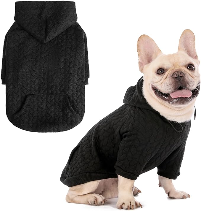 EXPAWLORER Textured Cable Knit Basic Dog Hoodie, Elevated Style Dog Sweater with Leash Hole and Pocket, Soft and Warm Pet Winter Coat, Cold Weather Clothes for Small Medium Large Dogs,Black M