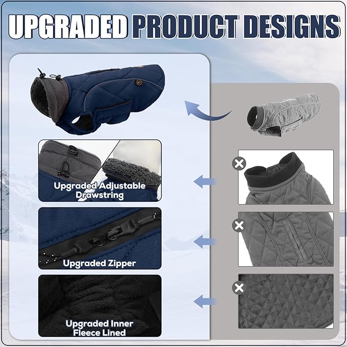 EMUST Pet Vests for Winter, Fleece Lined Dog Coat for Cold Weather Warm Dog Jackets for Small Medium Large Dogs, Pet Apparel for Cold Weather, Dark Blue, XXXL