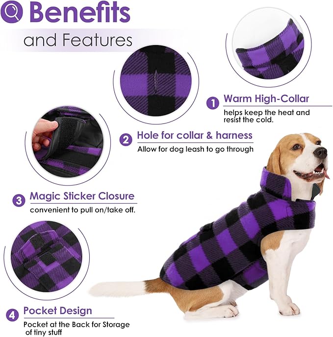AOFITEE Dog Coat Plaid Dog Winter Coat for Small Dogs, Warm Dogs Jacket Christmas Sweater, Waterproof Pet Puffer Jacket, Reversible Pet Cold Weather Coats for Small Medium Large Pets, Purple M