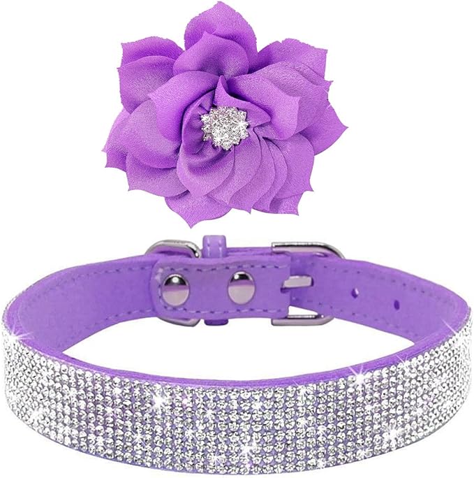 Serijoars Small Dog Collar with Rhinestone Crystal Diamond Colorful Bling Girl Puppy Cat Collars (M, Purple6)