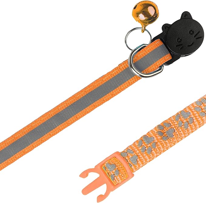 BANMODER 2 Pack Reflective Cat Collar Breakaway with Bell,Personalized Kitten Collars,Adjustable Safety Buckle Collar for Male Cats Girls & Boys (Orange)