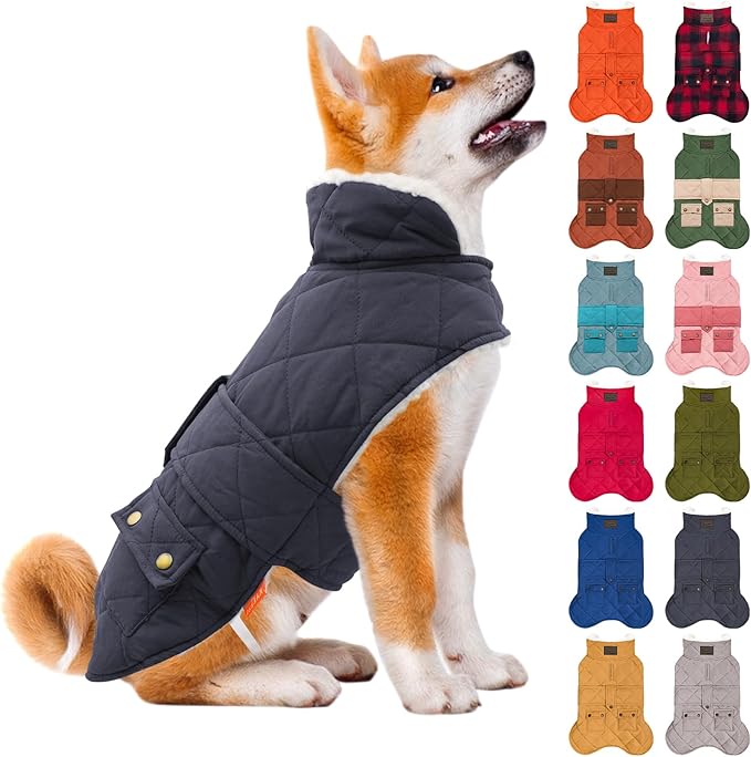 KYEESE Dog Coat Waterproof Dogs Jacket with Fleece Lined Soft Pet Sweater for Cold Weather Warm Pet Winter Puffer Coat with Leash Hole Windproof Dog Coats for Small Dogs Thick Cat Clothes with Pocket