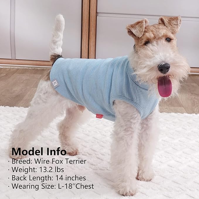 KYEESE 2Pack Dog Shirts Waffle for Small Dogs Stretchy Pet T-Shirts Lightweight Dog Tank Top Sleeveless Dogs Vest Breathable, Large, Blue+Grey